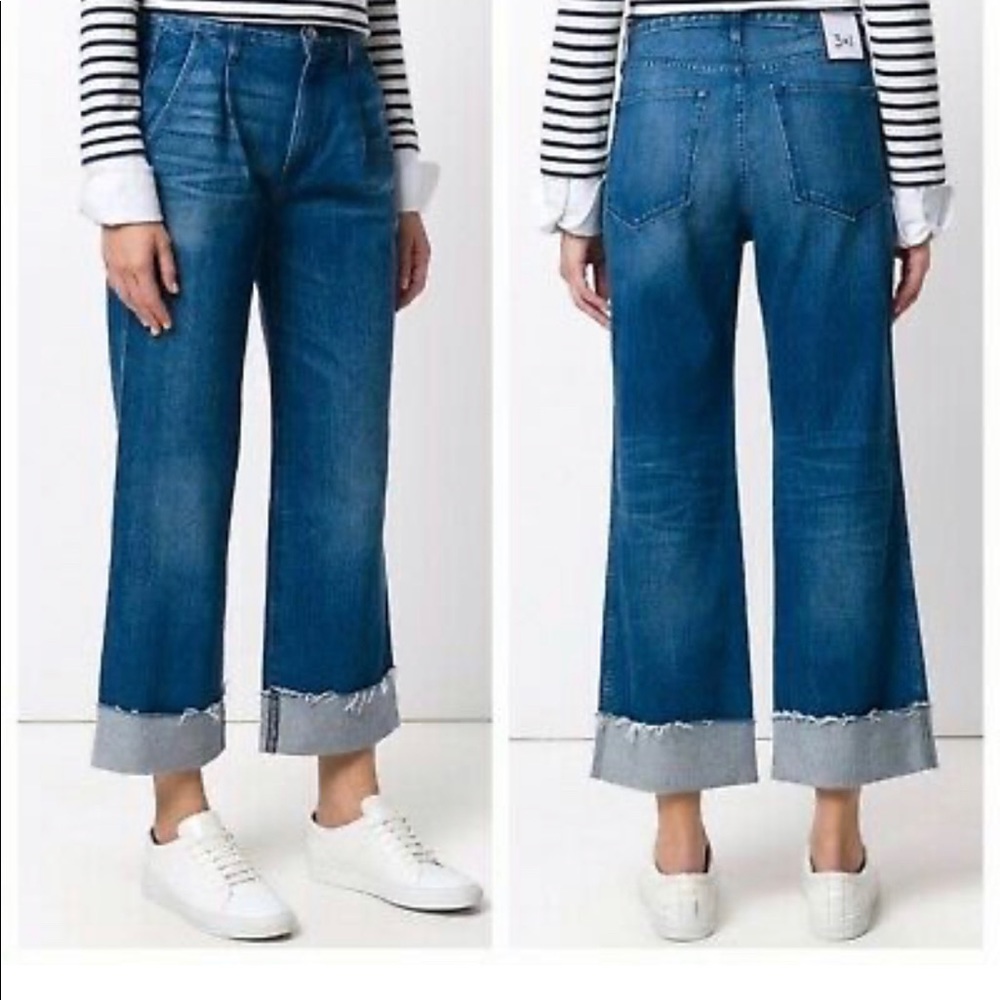 3x1 High Rise Pleated Cuffed Jeans